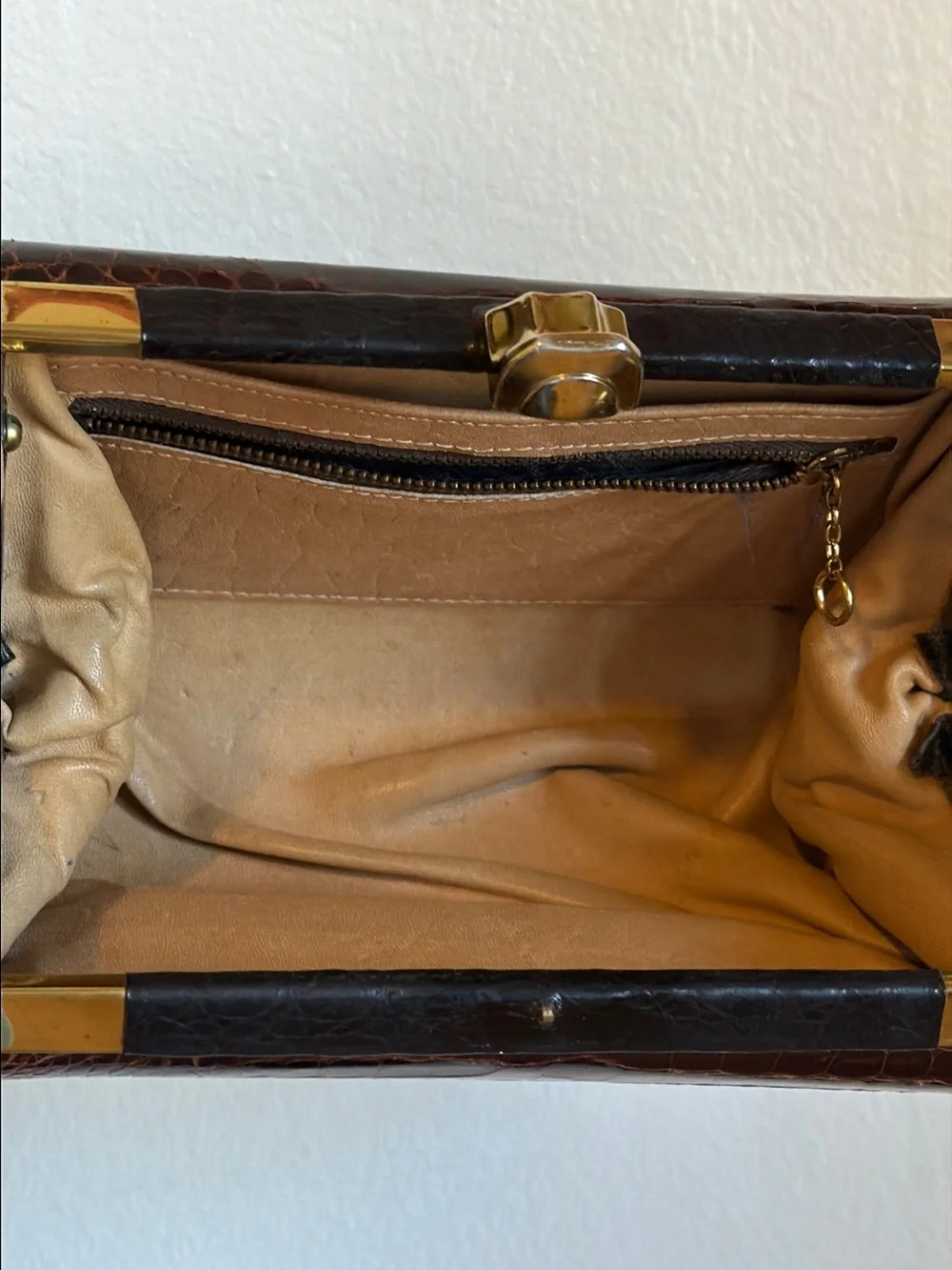 Vintage Alligator-Embossed Brown Leather Clutch